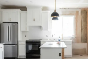 A modern kitchen cabinet remodel in progress in Loganton, PA