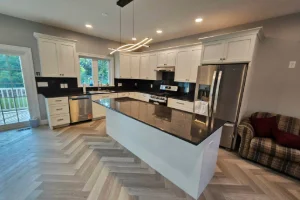 A black granite kitchen island in Loganton, PA