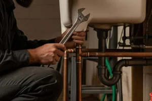 A man repairing a faucet in Loganton, PA