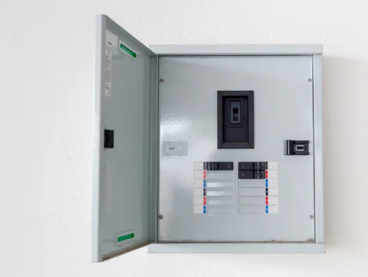 A newly installed electrical panel in a residential home